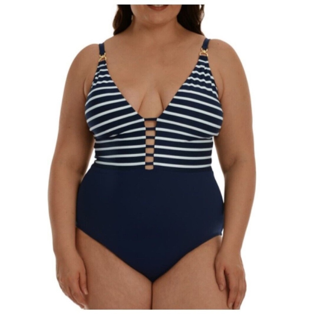 LA BLANCA Indigo Capri Plunge One-piece Swimsuit Size 22W